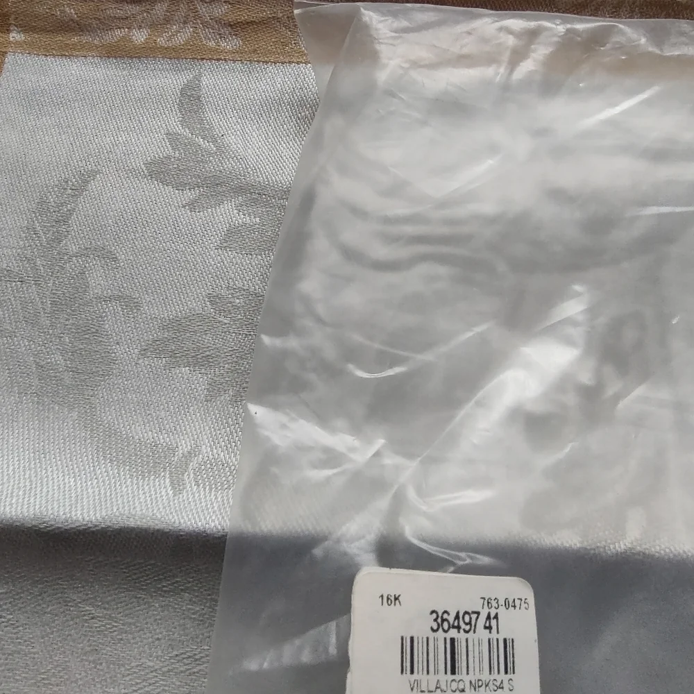Williams Sonoma Villa 4 Napkins Jacquard Grey Yellow Beige Cream Cotton Linen